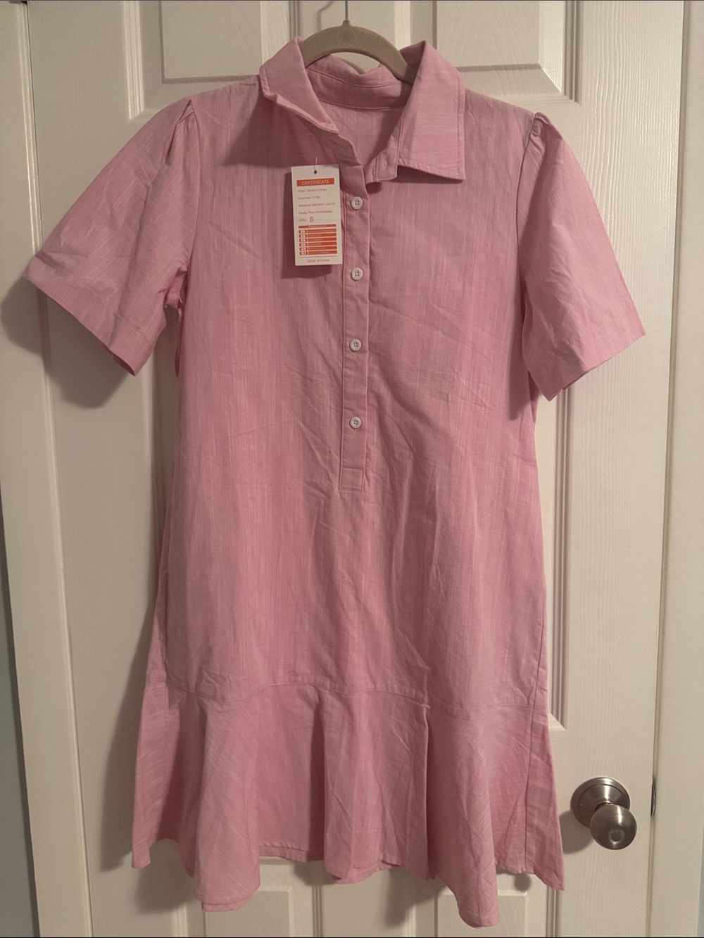 Pink Short-Sleeve Shirt Dress